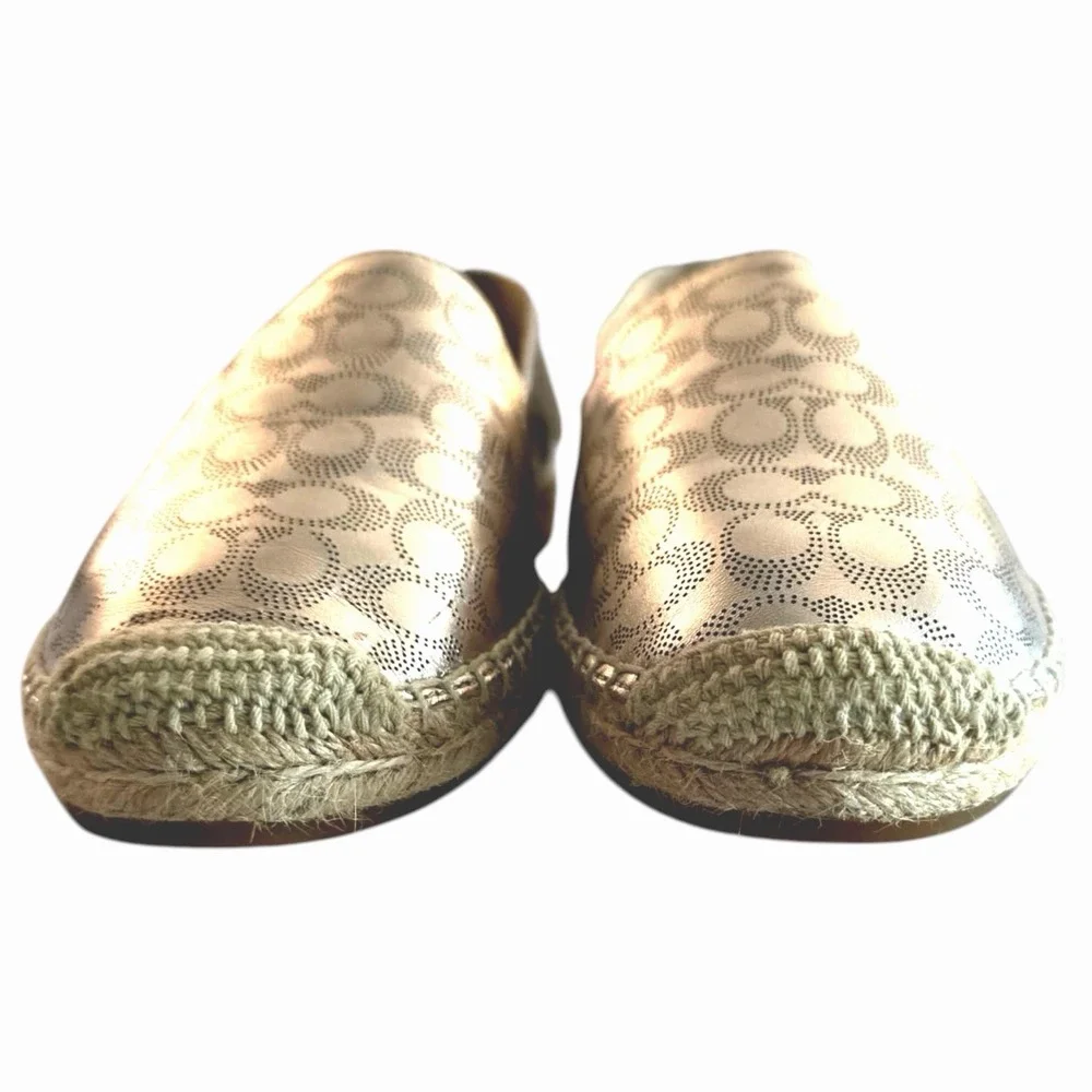 Coach Carley Metallic Pale Gold Signature Espadrille Flats Size 9.5
